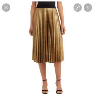 Metallic Gold/Bronze Lamé Pleated Midi Skirt NWT